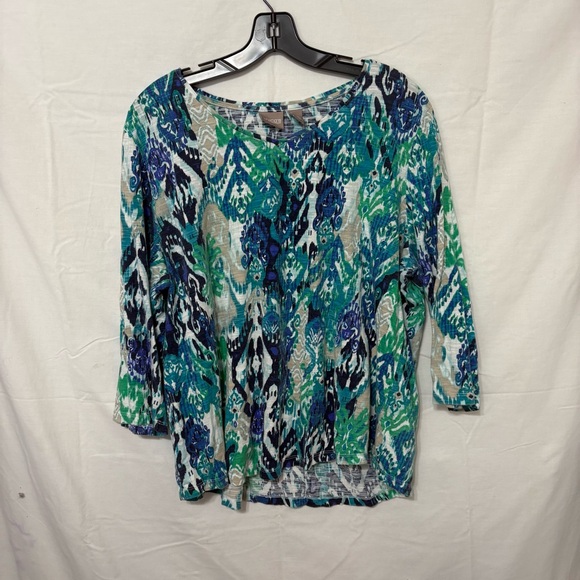 Chico's Tops - Chico’s Rayon Spandex Mediteranea Hi-Low Top in Iced Turq Multicolor